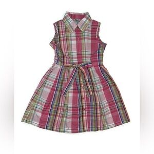 Glamour Girl Sleeveless Plaid Button-Down Dress with Front Tie Girls Size 8